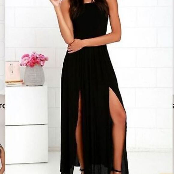 Lulu’s Heart's Desire Black Lace-Up Maxi Dress S - Picture 2 of 5